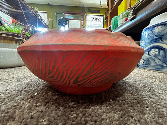 McCoy Orange Wood Print Pottery Planter