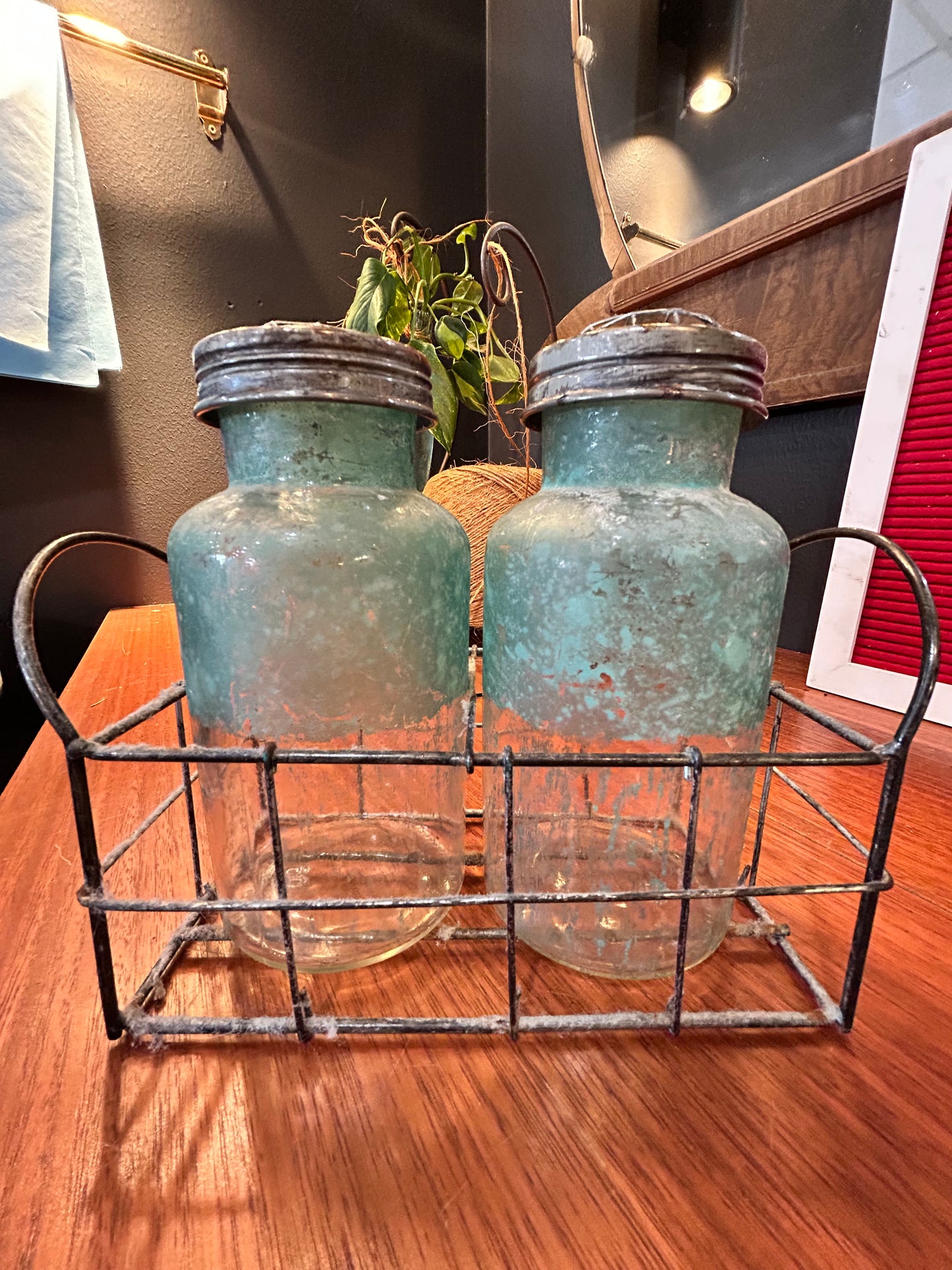 Vintage Milk Crate With Propagation Jars