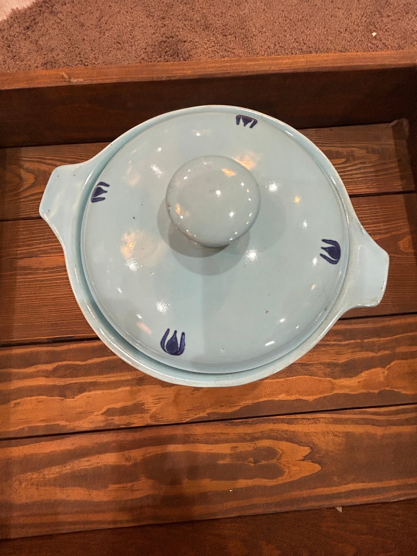 Vintage Cronin Crock/ Bean Pot- Tulip Print Baby Blue