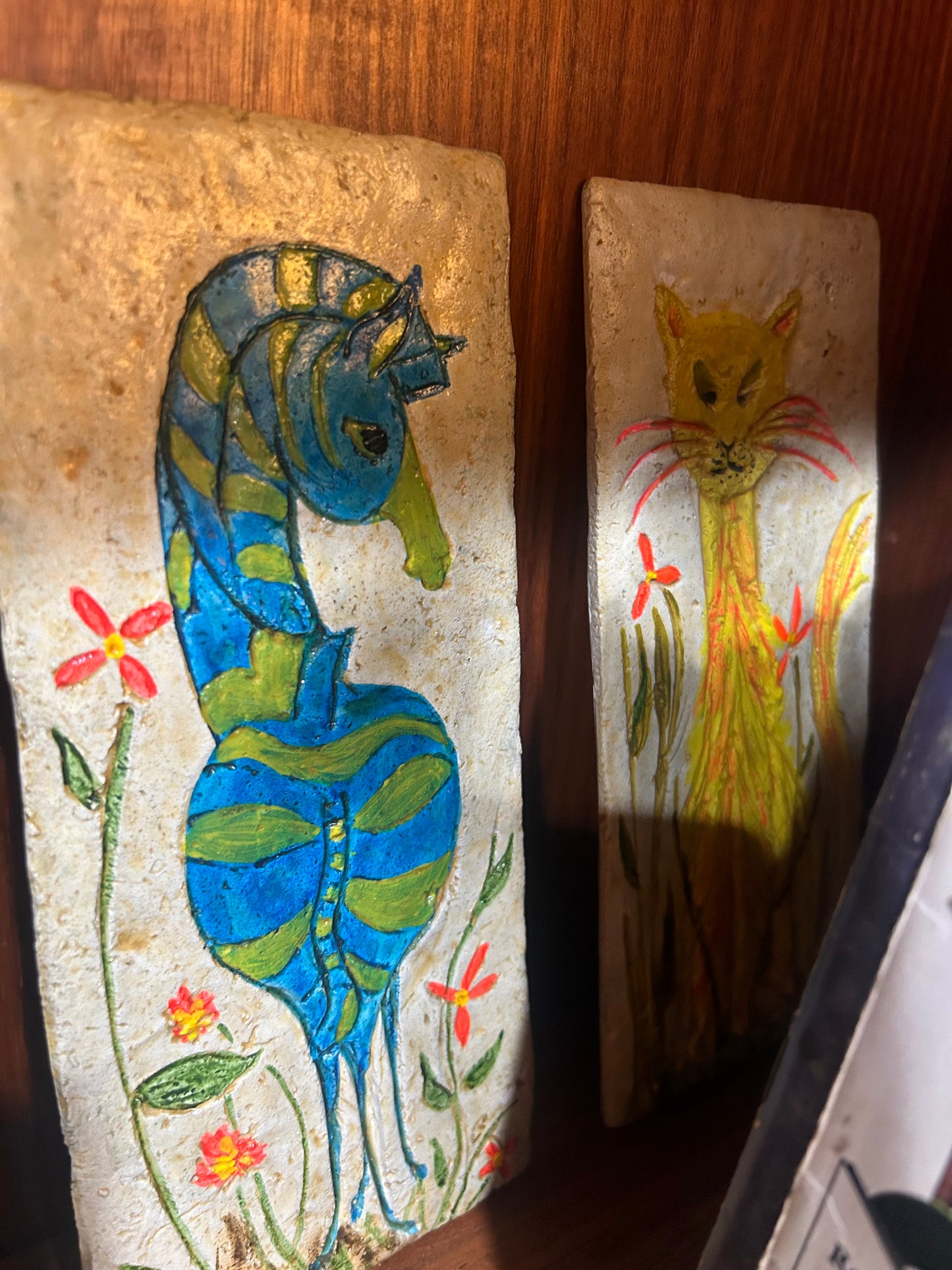 MCM Original Artwork Tiles Hand Painted on Plaster