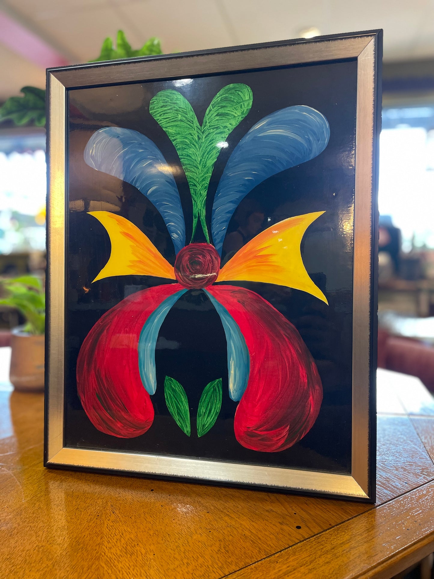 Set of 2 Abstract Flower And Butterfly on Canvas- Primary Colors- Signed Originals