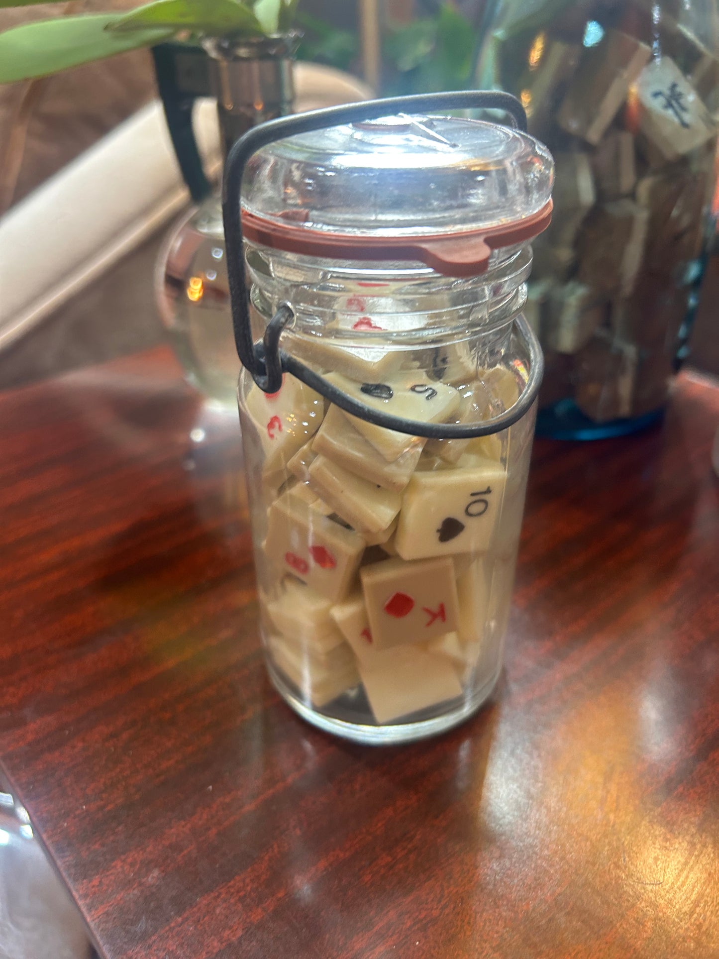 Random Ginnykub Game Pieces in Vintage Wheaton Jar