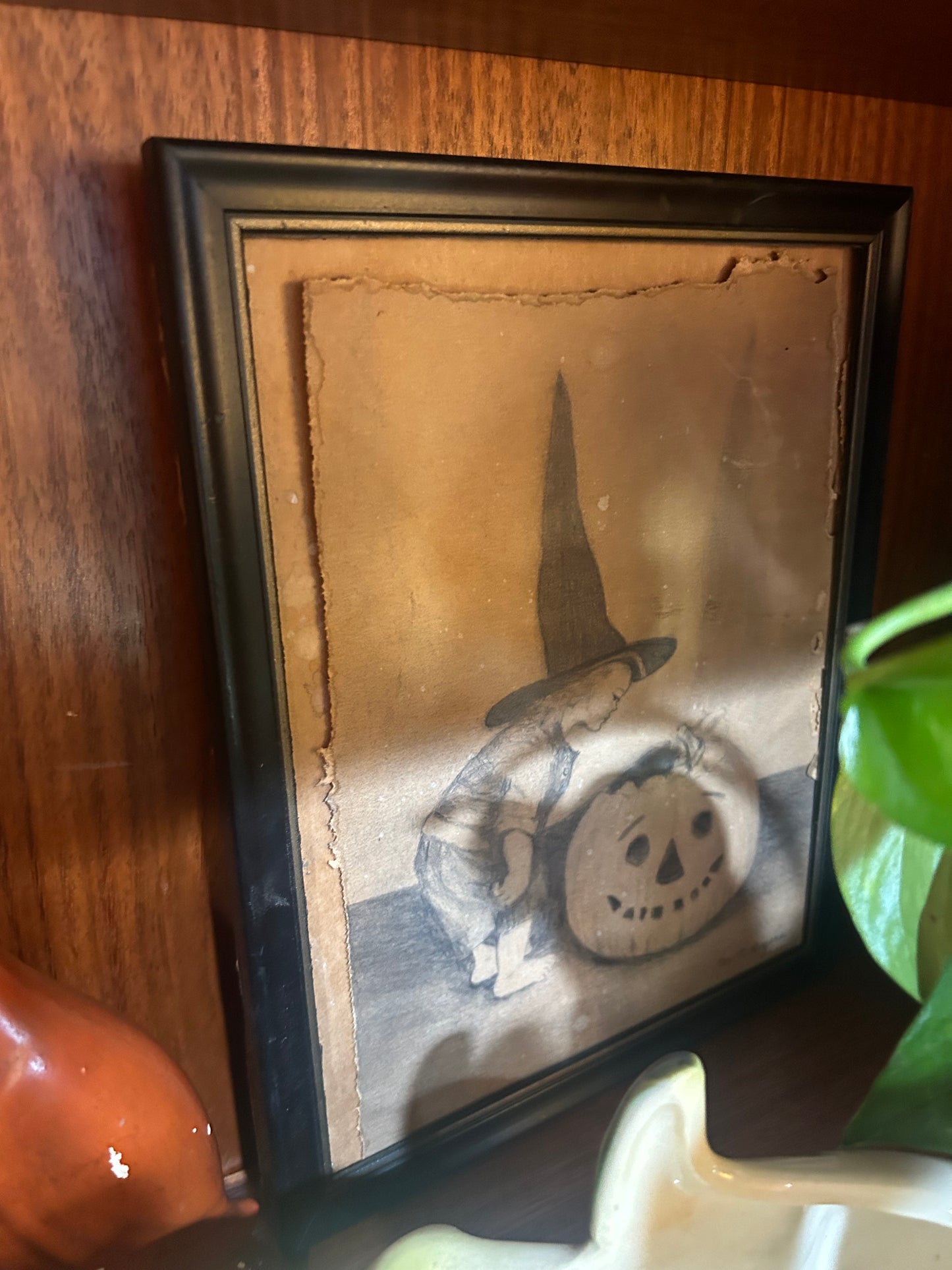 Vintage Halloween Pencil Art- Framed Original
