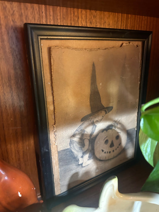 Vintage Halloween Pencil Art- Framed Original