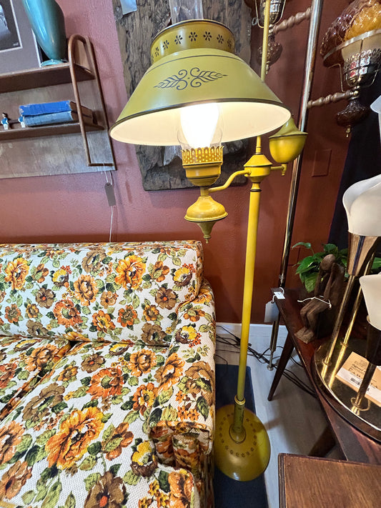 Vintage MCM Mustard Yellow Toleware Metal Floor Lamp