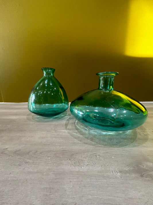 Vintage Green Glass Vase with Cutting