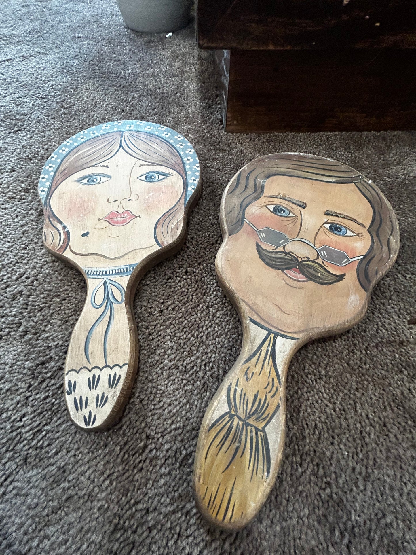 Vintage Hand Painted Mirrors- Signed and Dated- Set of 2