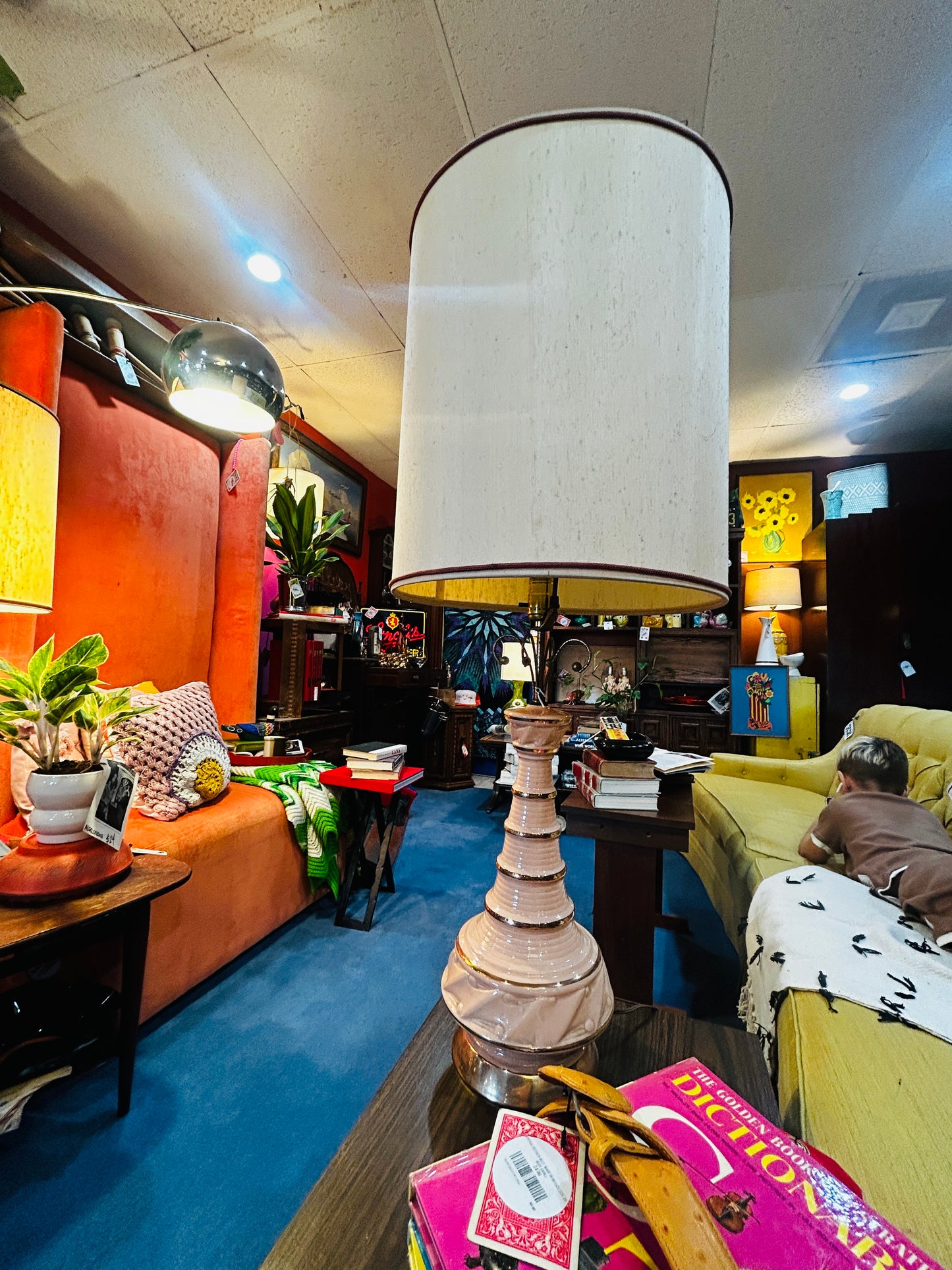 Vintage MCM Pink and Gold Lamp