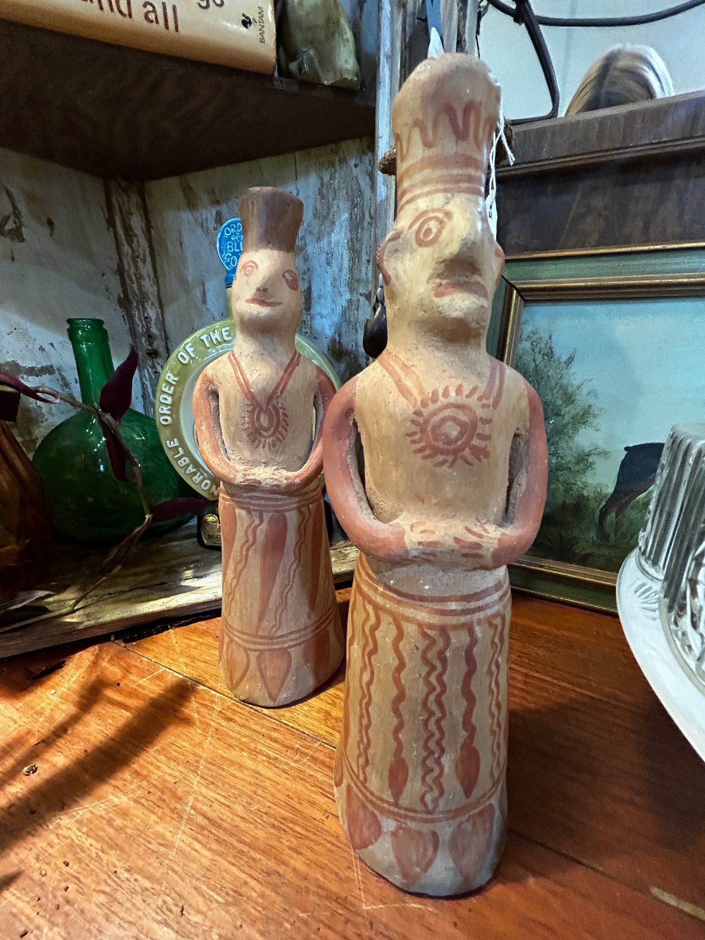 Terracotta Mexican Folk Art Statues- Set of 2