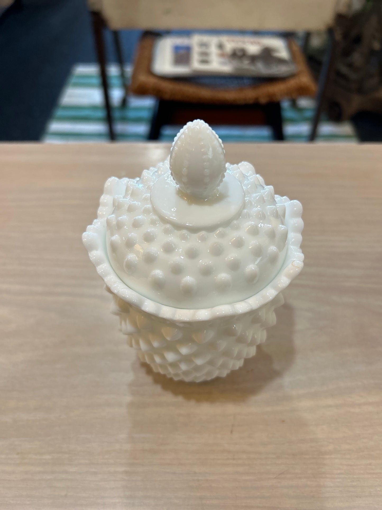 Fenton Hobnail Milk Glass Container with Lid