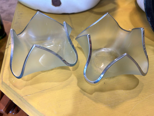 Discontinued Annie Glass Frosted Silver Rimmed Napkin/Votive Holder