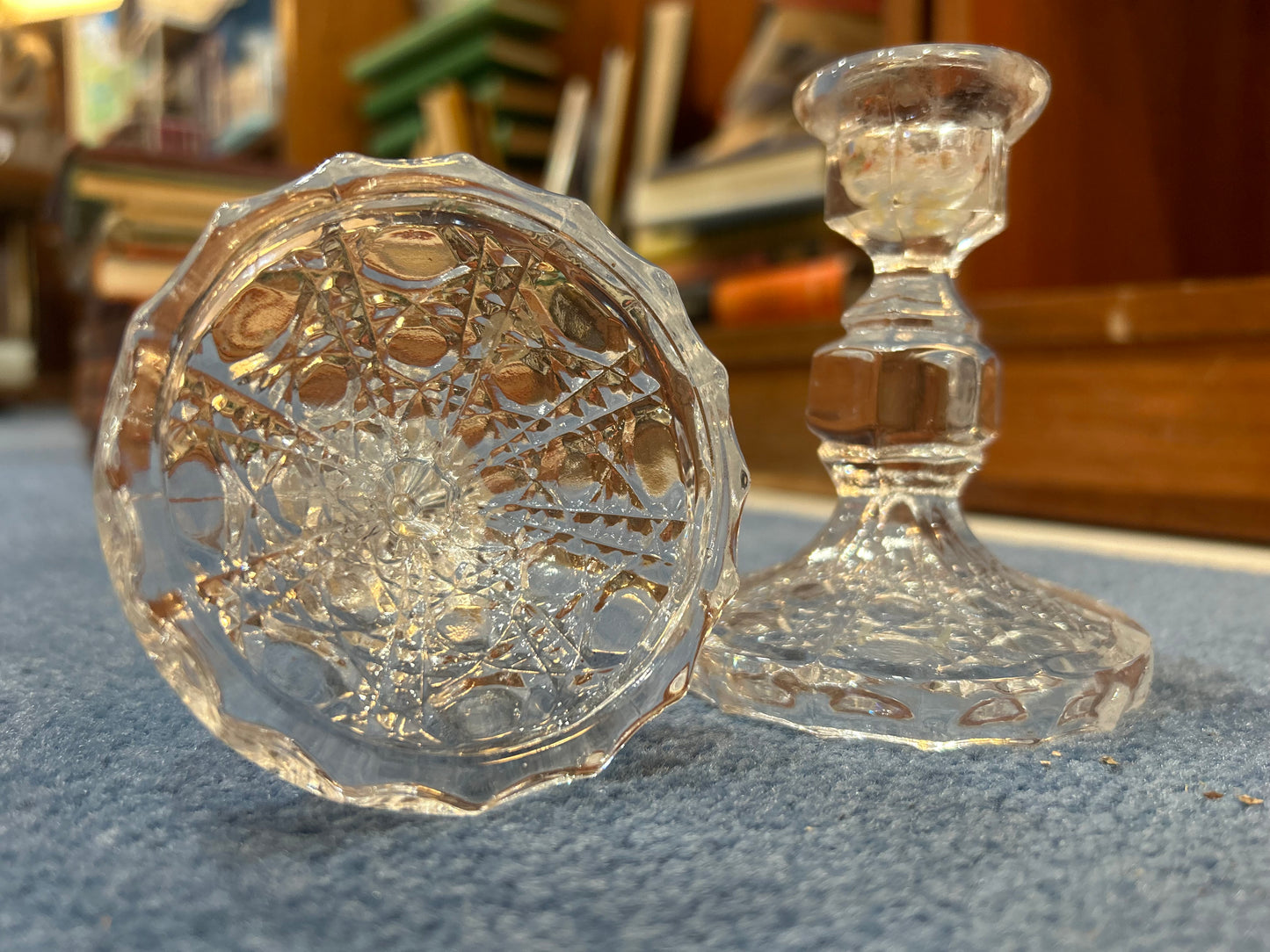 Set of 2 Glass Candlestick Holders