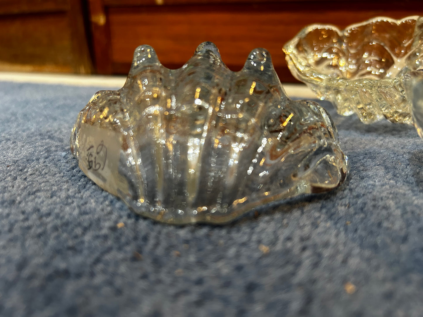 Set of 3 Glass Sea Shell Shaped Dishes- Footed