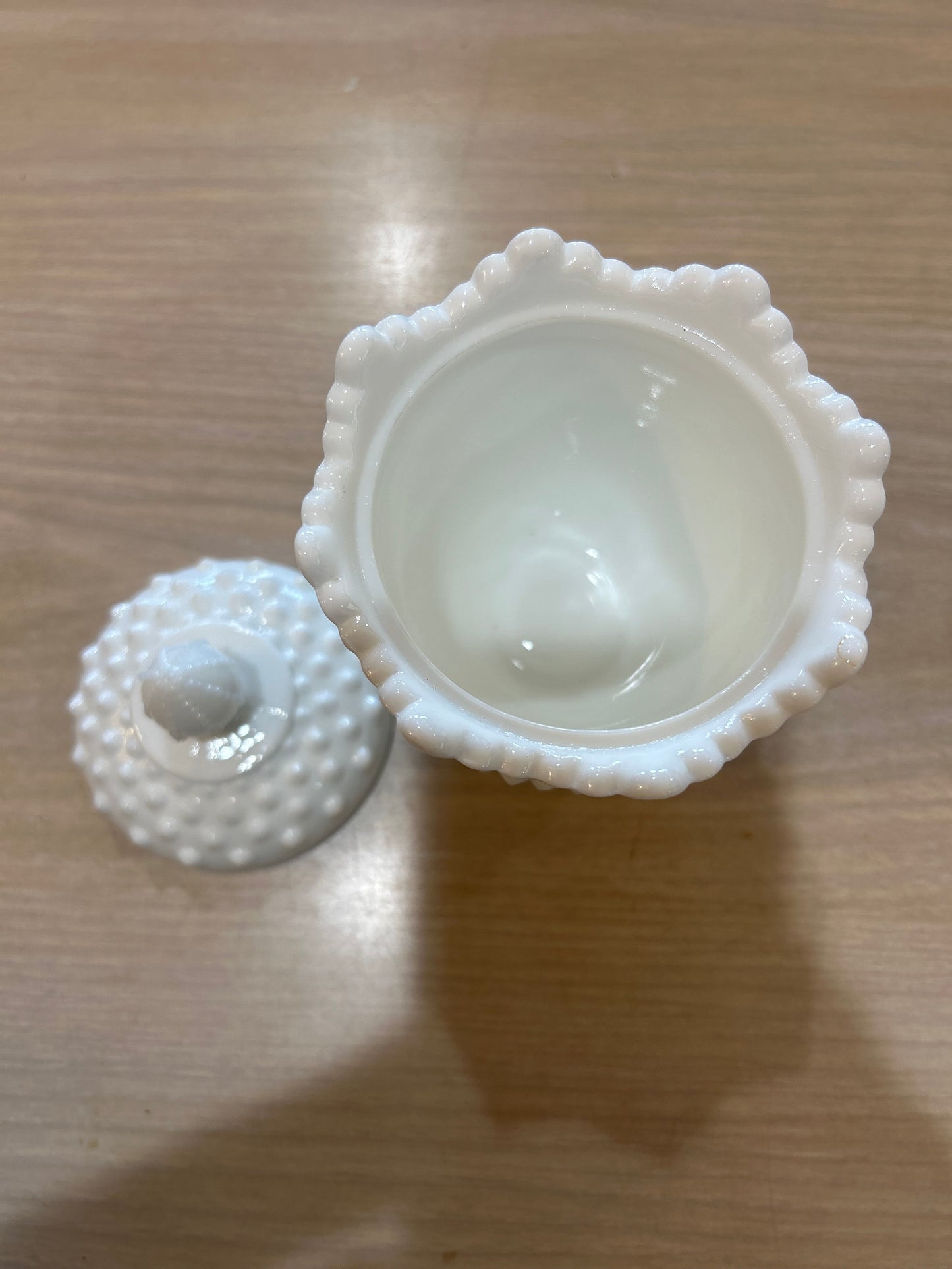 Fenton Hobnail Milk Glass Container with Lid