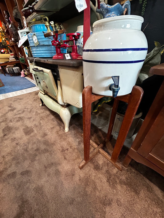 Vintage Hinckley Water Dispenser Crock with Stand
