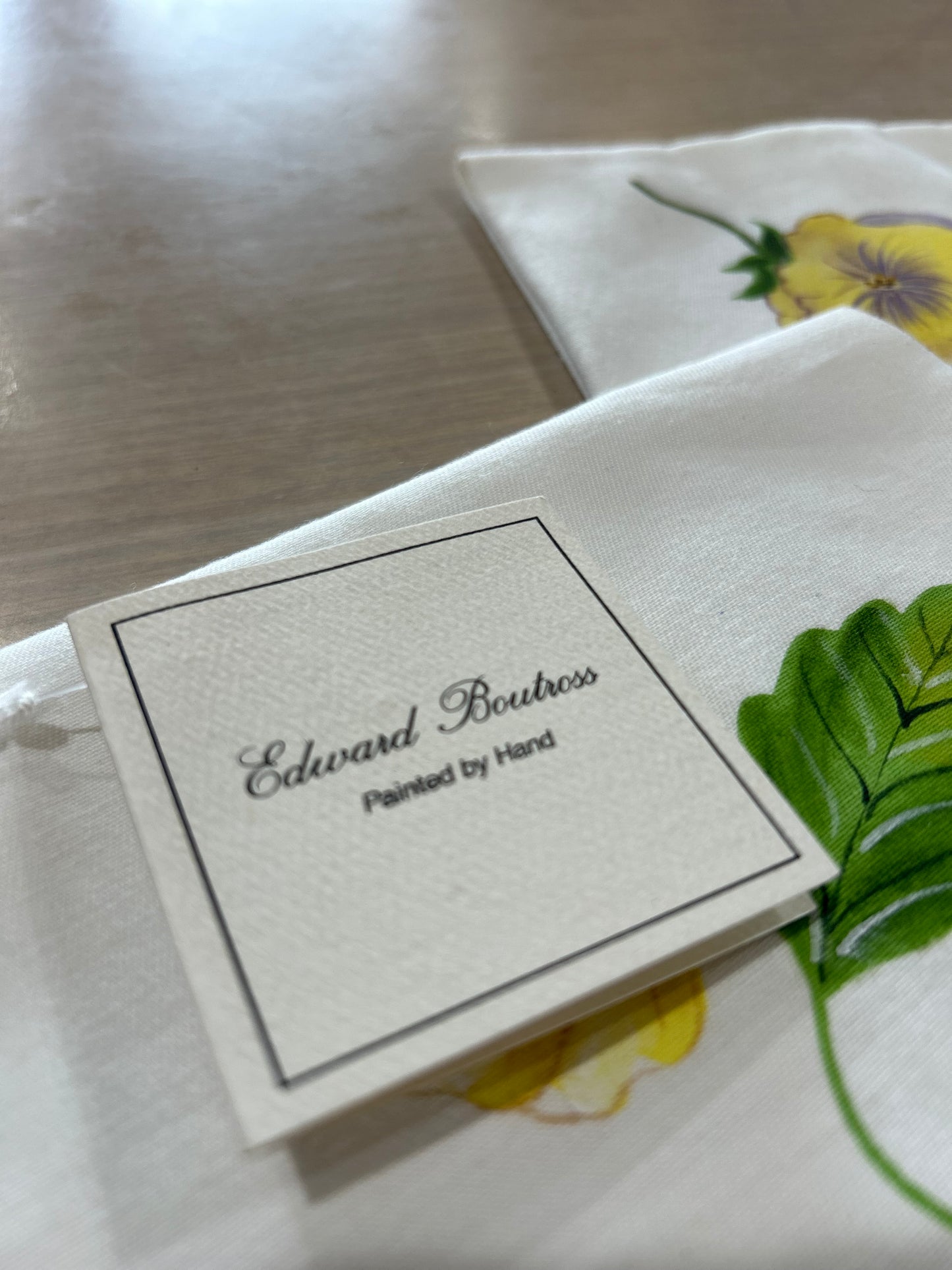 Vintage Edward Boutross Hand Painted Flower Napkins- Newman Marcus Set of 2