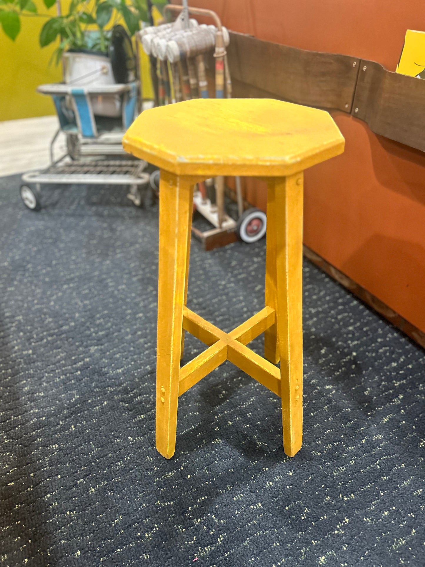 Vintage Yellow Octagon Barstool/Plant Stand
