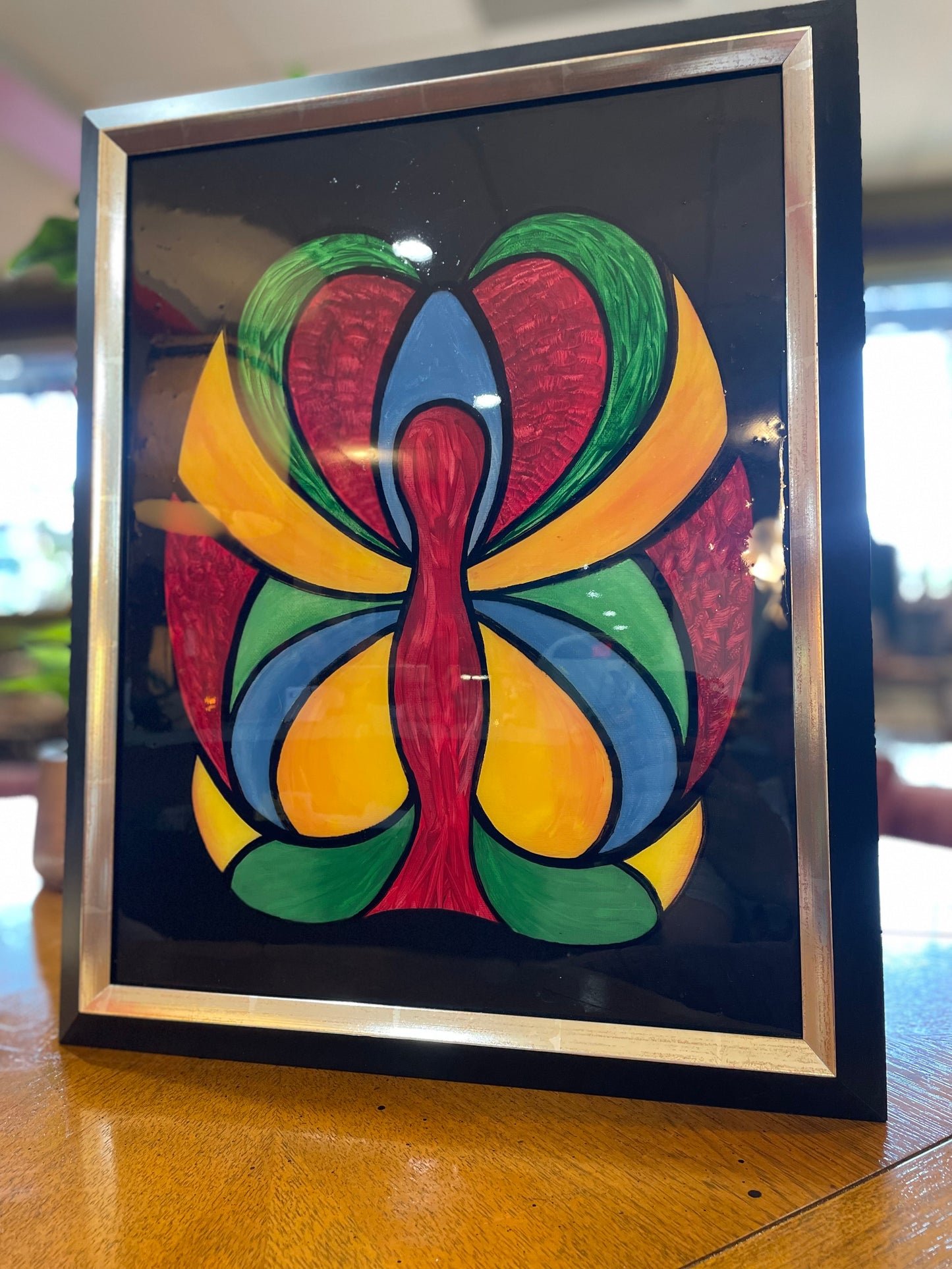 Set of 2 Abstract Flower And Butterfly on Canvas- Primary Colors- Signed Originals