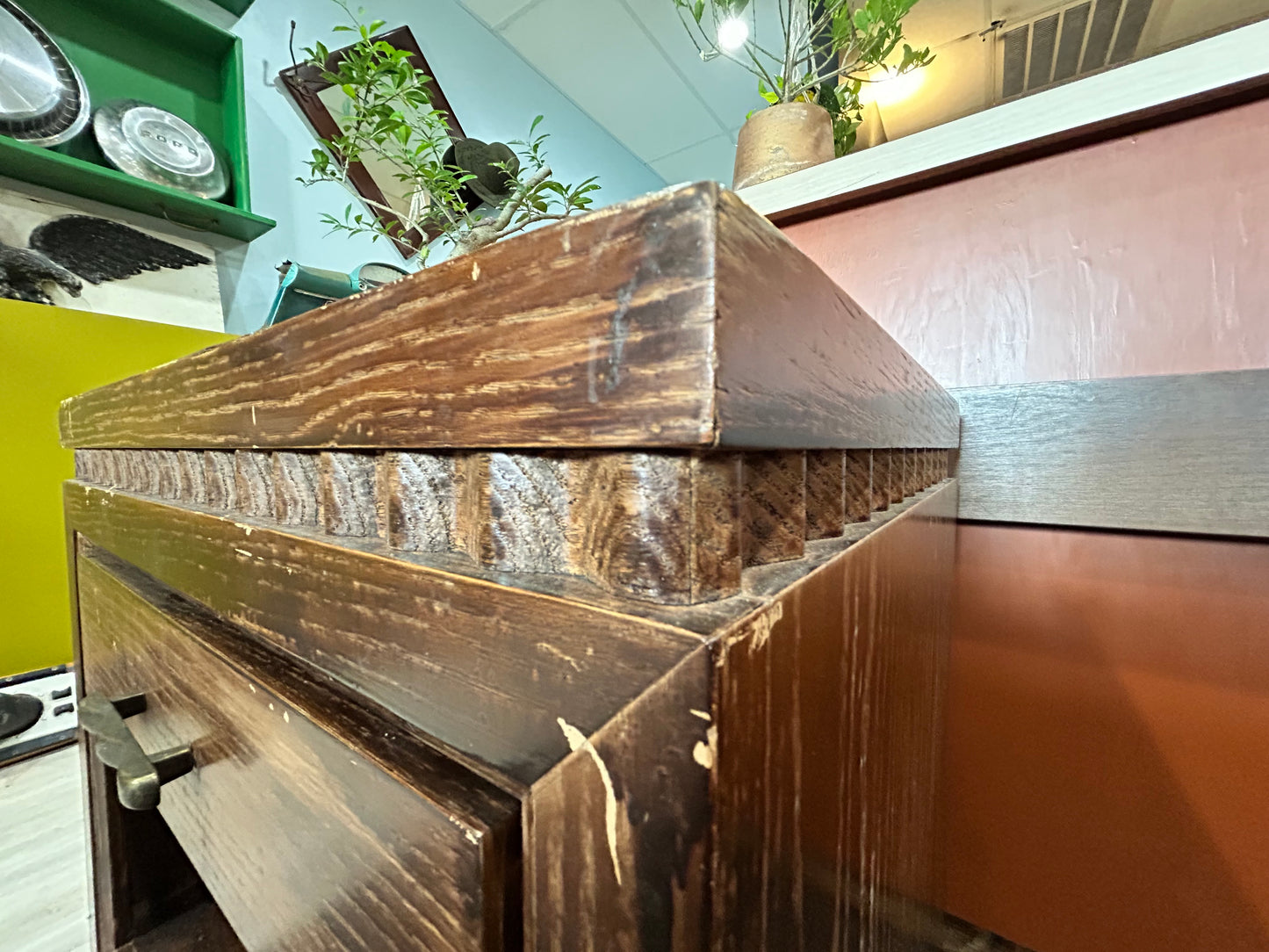 MCM Wooden Nightstand- Tan Panel Top with Drawer