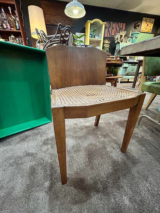 Vintage MCM Unique Wood Chair with Rattan Seat