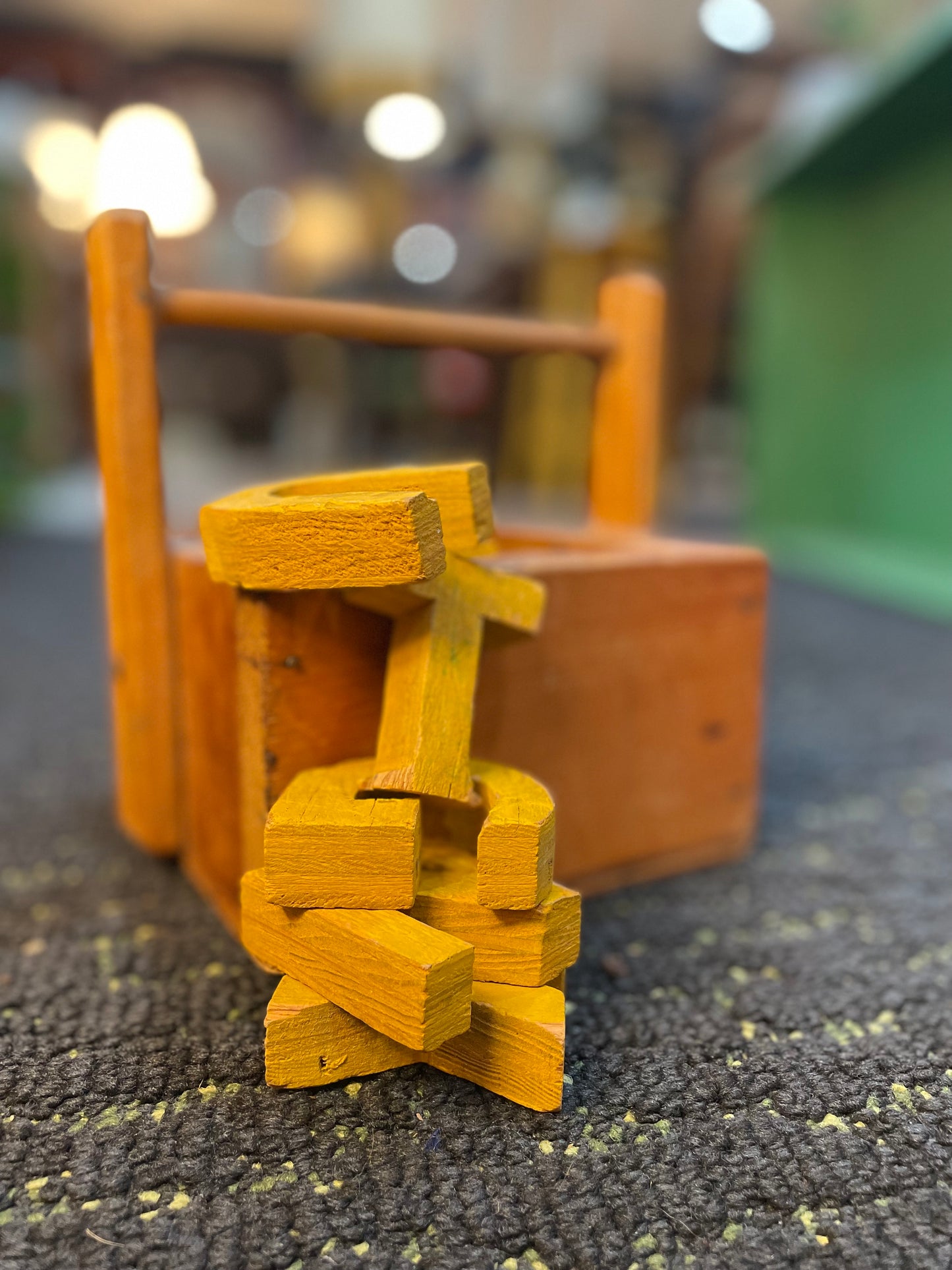 Vintage Homemade Wooden Toolbox- Yellow Homemade Letters