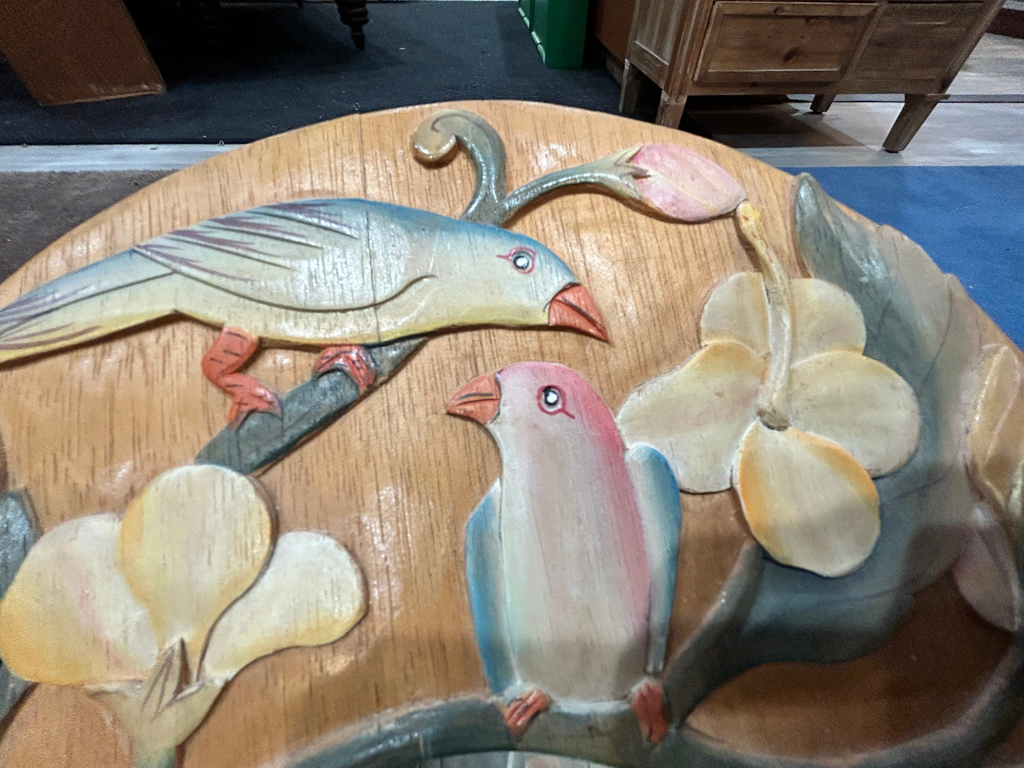 Vintage Hand Carved Tropical Birds and Flowers Wooden Mirror