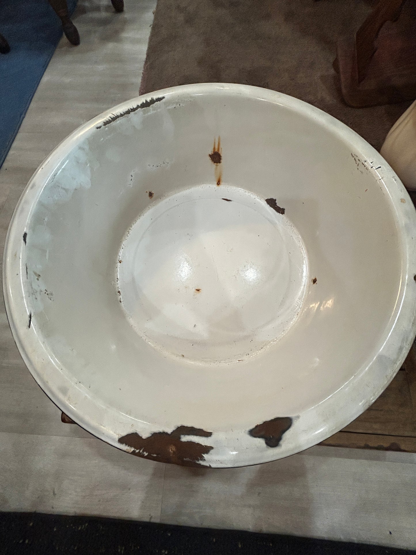 Large Vintage Blue and White Marble Enamel Washtub