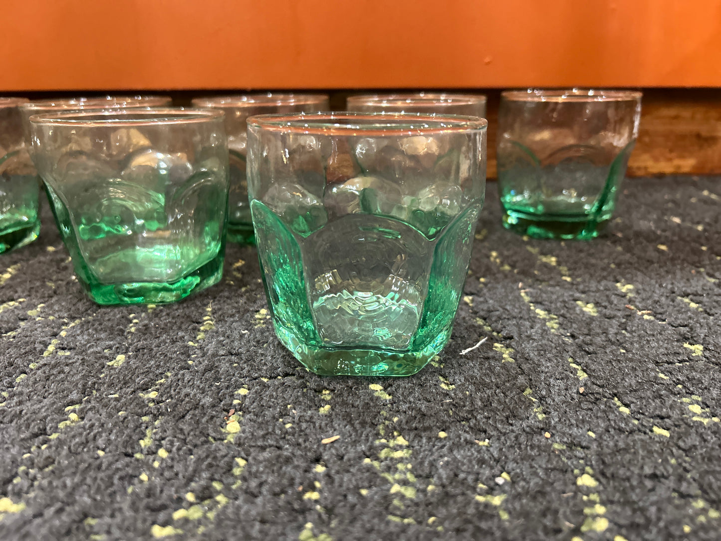 Vintage Libbey Chivalry Rock Whiskey Glasses in Spanish Green- Set of 7