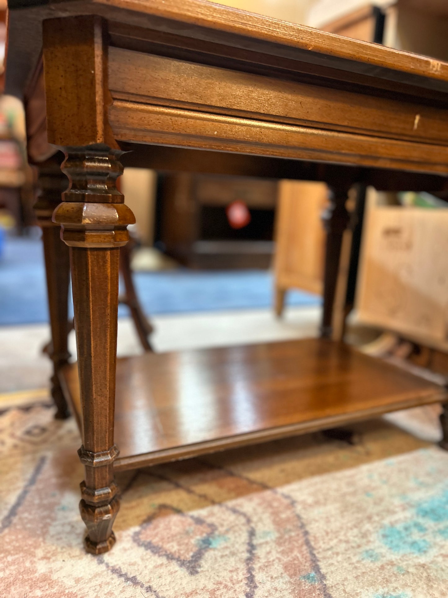 2 Tier Vintage Oak Side Table- Art Deco/Post Modern Design