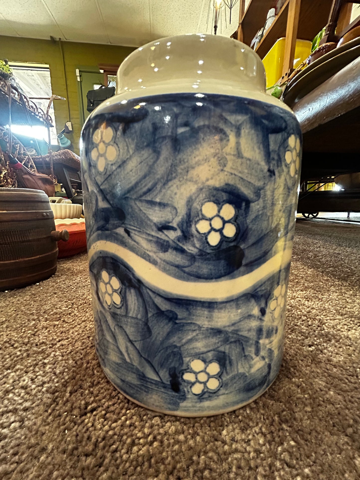 Blue and White Unique Painted Vase- Sophisticated Finger Painting