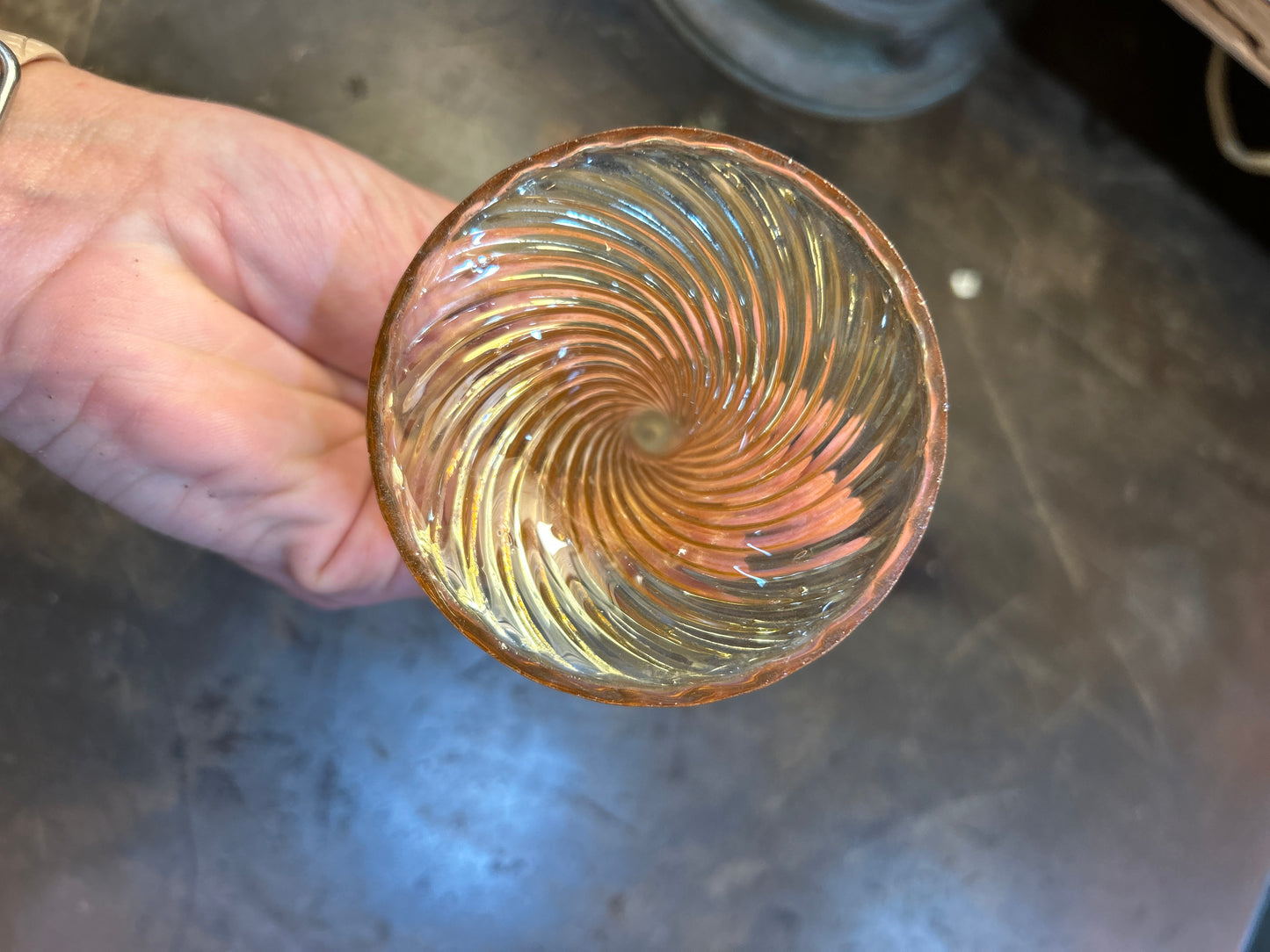 Josephinenhutte Peach Lustre Wine Hock Bohemian Roemer Beehive Stem-GORGEOUS