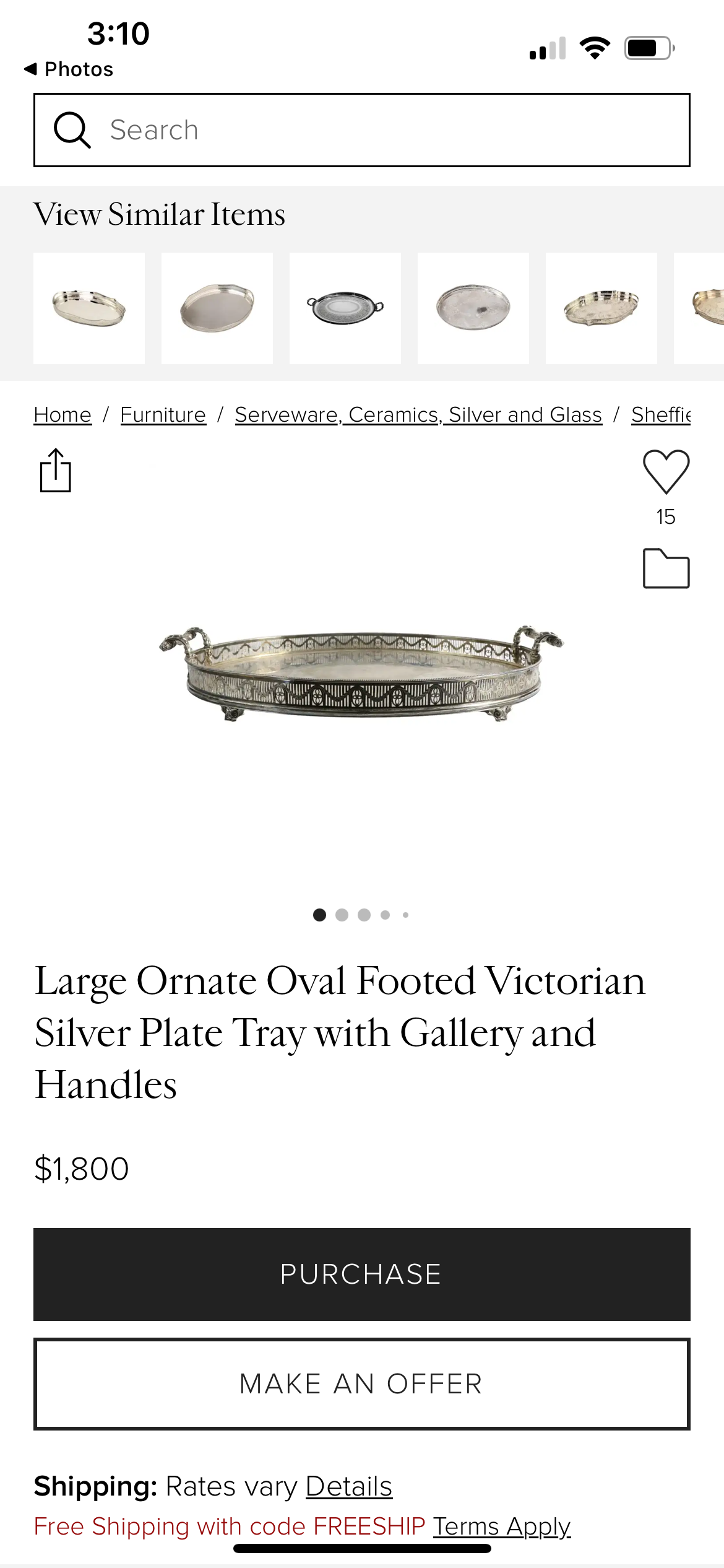 Martin Hall Victorian Footed Silver Plated Tray with Gallery and Handles